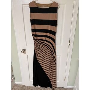 Soft Surroundings Striped Maxi Dress Taupe Black Ruched Side Large